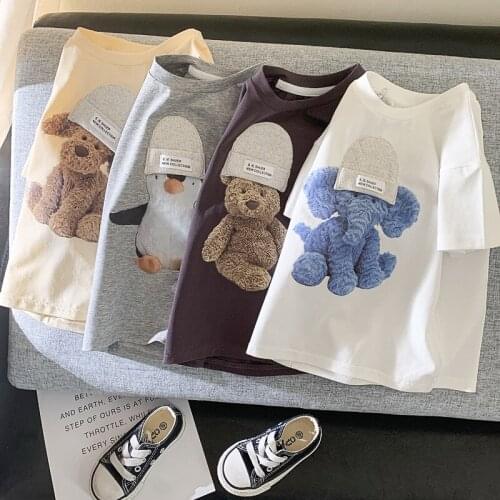 Summer New Kids T-shirt Cute Animal Girls Tees Short Sleeve Cotton Boys Tops Korean Casual Clothes