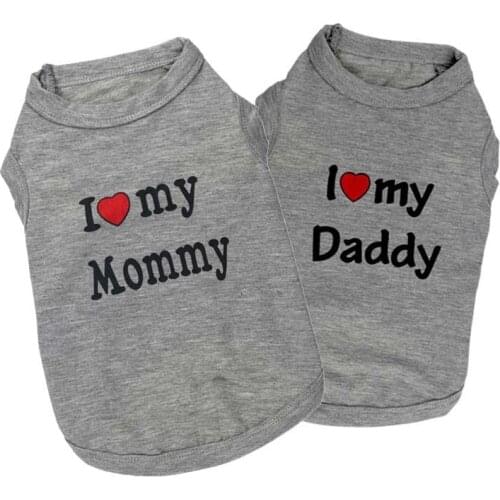 Hot Selling Summer Dog Vest Shirt Clothes Coat Pet Cat Puppy 100%Cotton Vests I LOVE MY DADDY MOMMY Clothing For Dogs Costumes