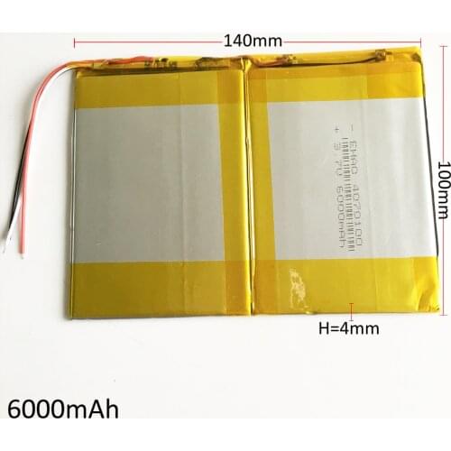3.7V 6000mAh 40140100 Lithium Polymer Li-Po Rechargeable Battery cells For GPS PSP DVD Power bank PAD DIY E-Book Tablet PC