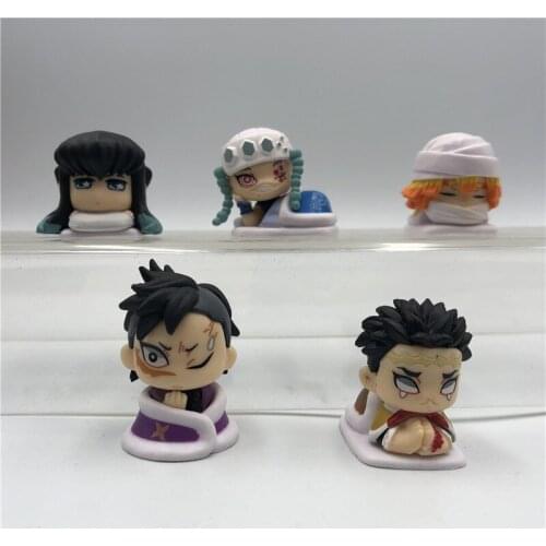 5PCS/Set Demon Slayer Kimetsu no Yaiba Kamado Tanjirou Nezuko Zenitsu Giyuu Inosuke Cute Sleeping Action Figure Model Toy
