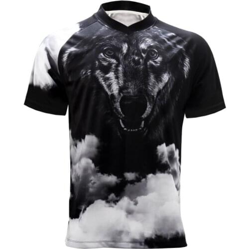 Hot Sale MTB black Wolf Mens Short Sleeve Cycling Jersey Mountain Bike Shirt Quick Drying Short sleeve T-Shirt