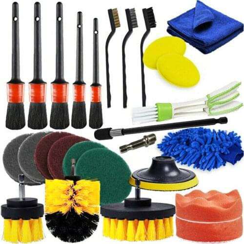 26 PCS Drill Brush Attachments Car Detailing Brush Kit Auto Exterior and Interior Includes Scrub Pads Sponges Detailing Brushes