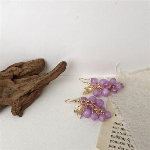 New Grape Super Fairy Earrings Purple Long Fruit Pendant Earrings Fashion Design Sensational Earrings Trendy Girls