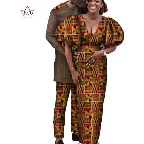 Africa Style Couples Clothing for Sweet Lovers Bazin Long Women Dress & Mens Sets Dashiki Plus Size Wedding Clothing WYQ617