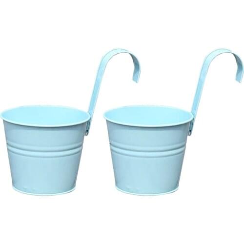 Tin Flower Bucket BalconyPlant Planter Garden Fence Bonsai Hanging Basket Metal With Detachable Hook & Drainage Holes Retro Pot