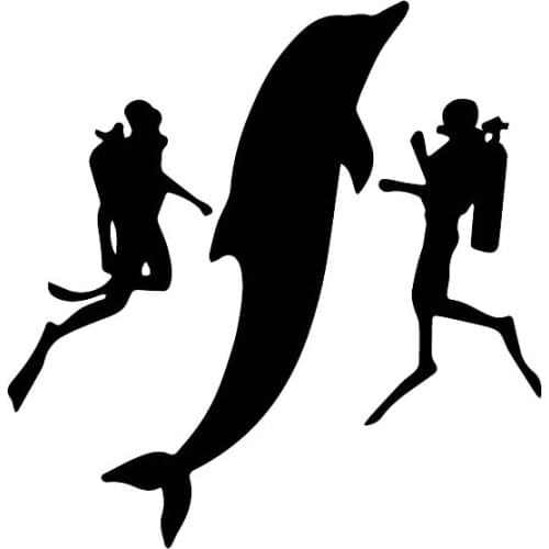 Personality Interesting Brave Deep Sea Diving Applique Dolphin Pattern Fashion PVC Waterproof Car Sticker Creative Black/white