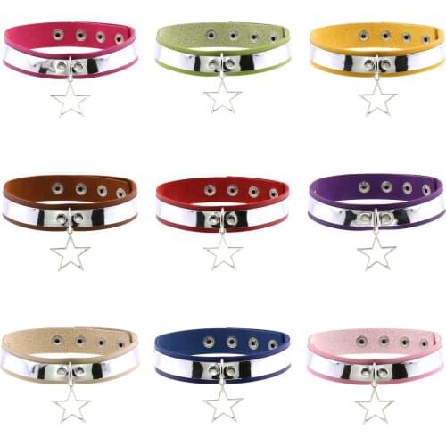 Goth Pu Leather Punk Choker Collar Necklace for Women Man Pentagram Adjustable Collar Clavicle Accessories Egirl gothic Jewelry