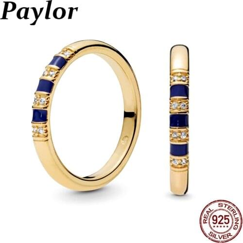 Paylor New 925 Sterling Silver Narrow Blue Enamel Exotic Stripe Rings For Women Engagement Wedding Party Jewelry Dropshiping