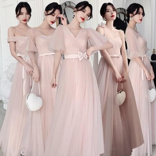Bridesmaids Dresses Illusion Strapless Pleat Embroidery Floor-Length Tulle One Shoulder Appliques Women Wedding Party Gown E206