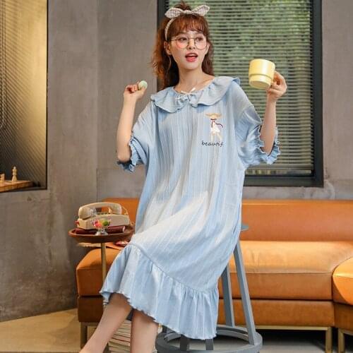 Casual New Homewear Clothes Short Sleeve Doll Collar Night Dress Women Modal Comfortable Summer Nightgowns Loose Lady Nightshirt