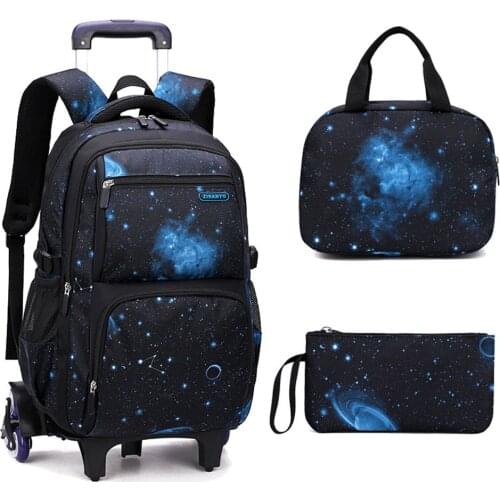 School Backpack With Wheel Travel Trolley Luggage Bag Waterproof 6 Wheels Trolley Children School Bag For Boy Girl Backpack Kids