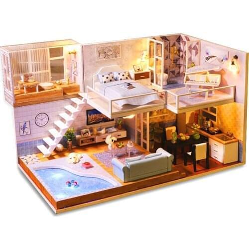 DIY Miniature Doll House Room with Furniture Handmade Artwork Kids Toy Gift dollhouse for Children Birthday gifts