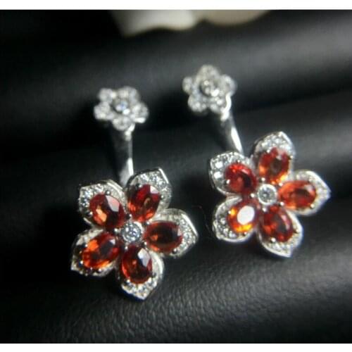 Real ruby stud earring Free shipping Flower Style Natural real ruby 925 sterling silver 5*6mm