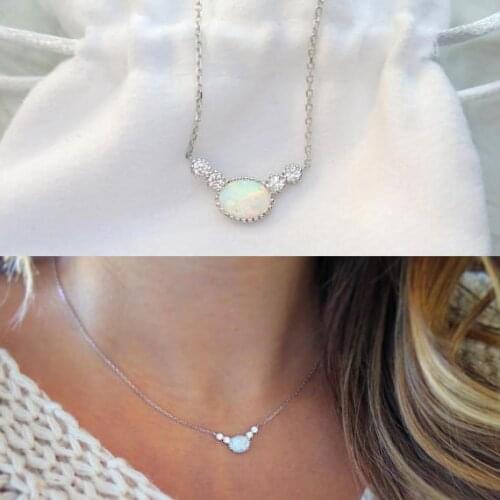 100% 925 sterling silver Delicate V charm pave cz opal stone minimal lovely women girl dainty jewelry thin chain silver necklace