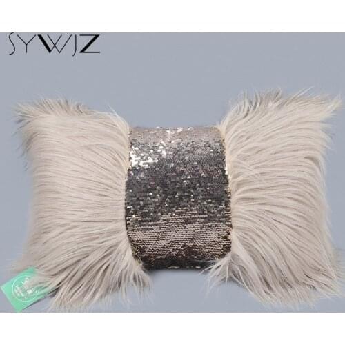 Nordic Sequined Cushions Cover Throw Pillow Case Plush Furry Muddy Soft Velvet Lumbar Pillow Cover for Home Decor Housse Coussin