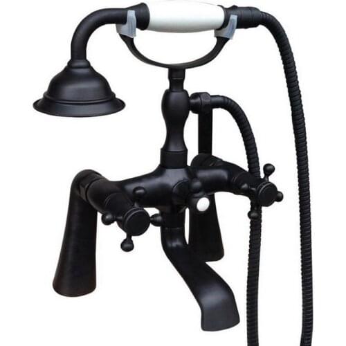 Bathroom Black Oil Rubbed Bronze Clawfoot Tub Faucet Mixer Tap w/ Handshower Cross Handles - Deck Mount atf500