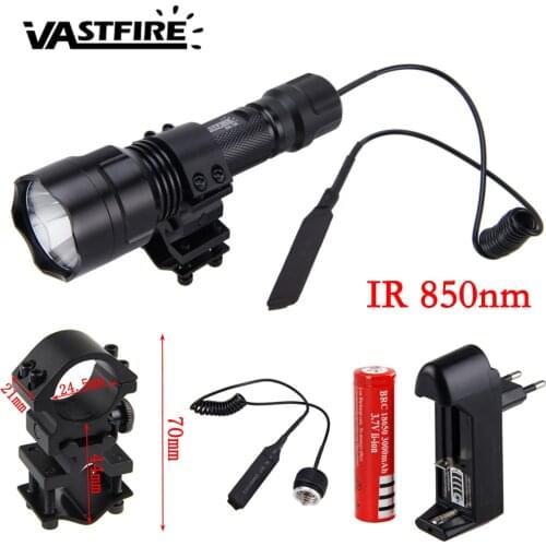 5w IR 850nm Night Vision Flashlight waterproof Infrared LED Light for Night Vision Device+18650+Charger+Switch+Rifle Gun Mount