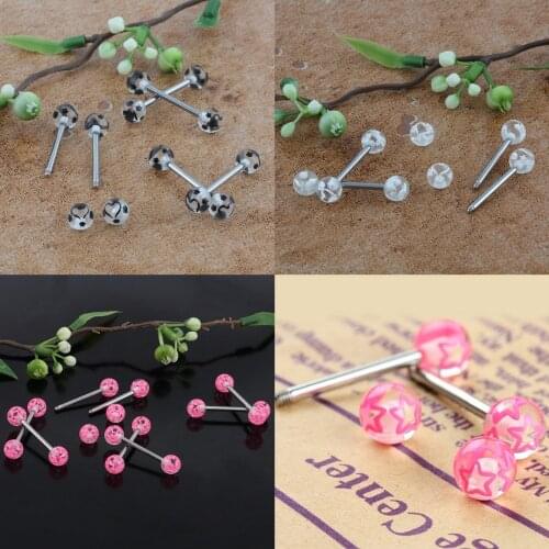 TUMBEELLUWA 1Lot (10Pc) Heart Stars Ball 14GA UV Barbell Body Piercing Stainless Steel Tongue Ring Nail
