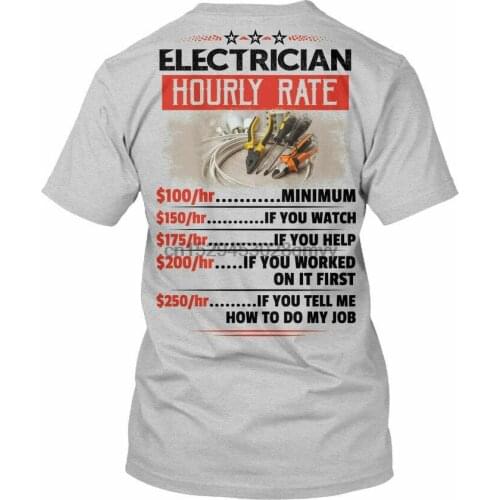 Fun Sarcastic Electrician - Hourly Rate Short Sleeve Tee T-Shirt Cotton