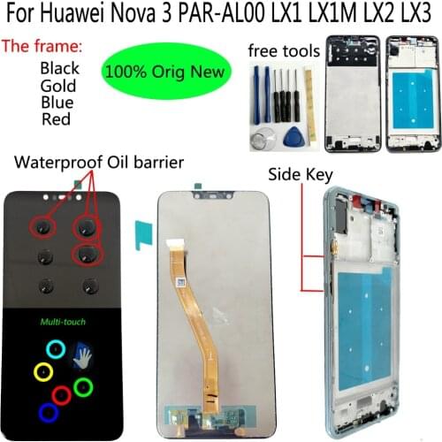 Shyueda 100% Orig New AAA+ +Frame For Huawei Nova 3 PAR-AL00 LX1 LX1M LX2 LX3 LCD Display Touch Screen Digitizer + Side Button