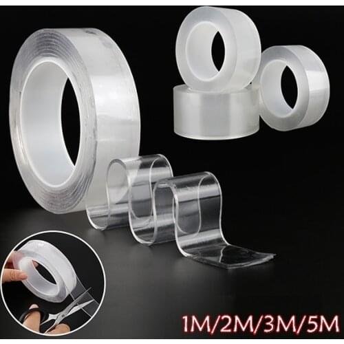 1/2/3/5M Nano Tracsless Tape Double Sided Transparent No Trace Reusable Waterproof Adhesive Cleanable for Home Gekkotape Kitchen