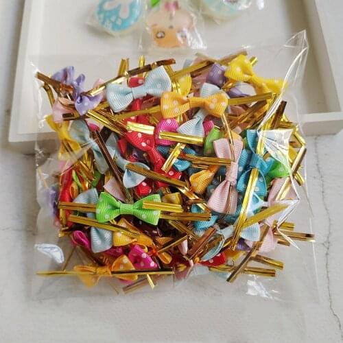 100pcs Colorful Silk Bow Knot Sealing Wire West Point Lollipop Biscuit Bag Packaging Tie Candy Bag Chocolate Accessories