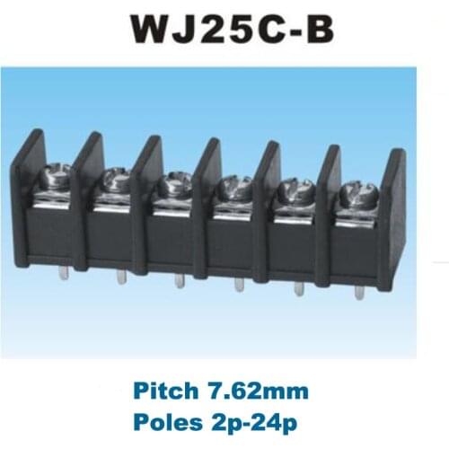 20pcs Pitch 7.62mm Barrier Screw PCB Terminal Block Straight 2/3/4/5/6/7/8Pin morsettiera connectors 25C-B 300V 15A 14AWG 2.5mm2