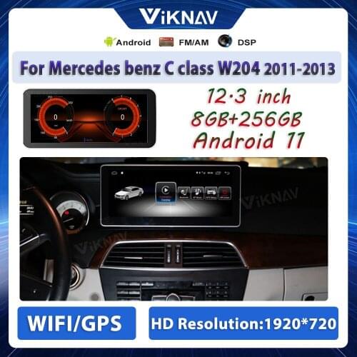 256GB Android 11 car radio for Mercedes benz C class W204 2011-2013 LHD RHD car 12.3 inch stereo multimedia player GPS navi