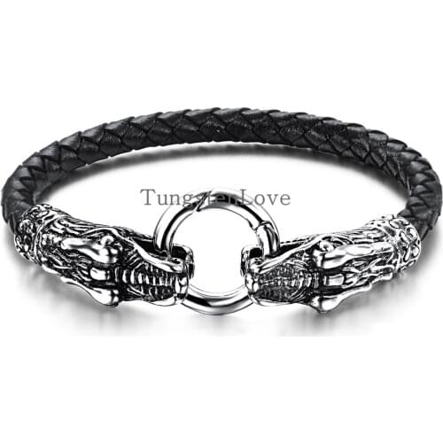 21cm New fashion fine jewelry mens bracelets genuine leather stainless steel dragon vintage Bracelet male gifts Wholesale 2020