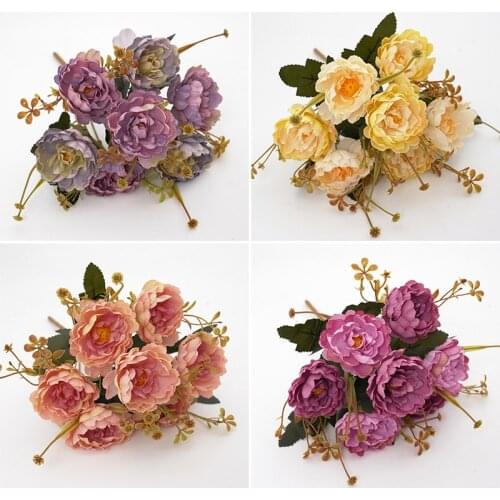 32 cm rose pink silk bouquet peony artificial flower 7 big head bridal wedding home decoration fake flower artificial