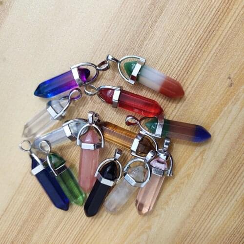 New Clear Six Arrises Stone 13 Colors 4 cm Stone Silver Pendant DIY Part Jewelry Making Metal Parts Crafts Key Chains Bag Parts