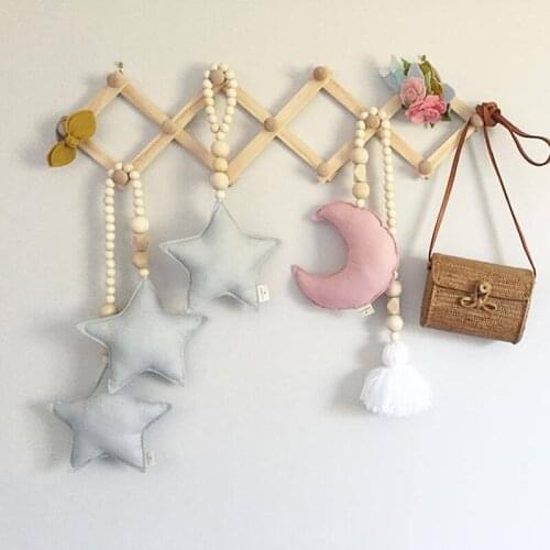 Nordic Style Wooden Beads Moon Star Heart Ornaments Dream Catcher Kids Room Decoration Wall Hanging Girls Baby Tents Decorative