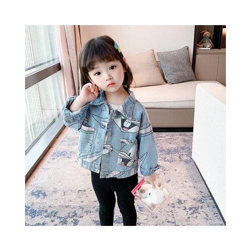 Korean Childrens Autumn Denim Jacket 2021 New Baby Cartoon Bunny Jacket Girls Denim Jacket Toddler Outwear Kids Cowboy Coats