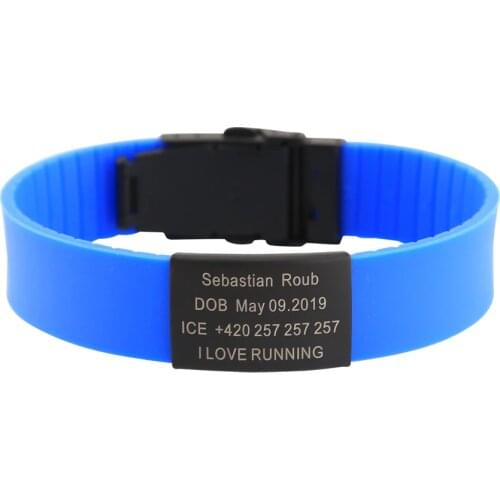 Child Kids SOS ID Safety Wristband Personalized Black Bracelet Baby Child Anti Lost Wrist Band Custom Engraved Silicone Armband