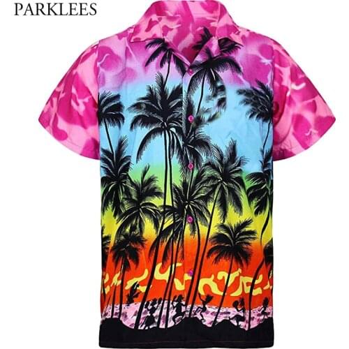 Palm Tree Printed Mens Hawaiian Shirts Short Sleeve Casual Summer Men Tropical Aloha Shirts Party Beach Wear Clothing Chemise 3X