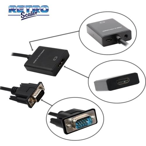 RetroScaler 3.5 mm RCA Cable with HDMI-compatible Female Port to VGA Male Port Video Adapter Converter Cable
