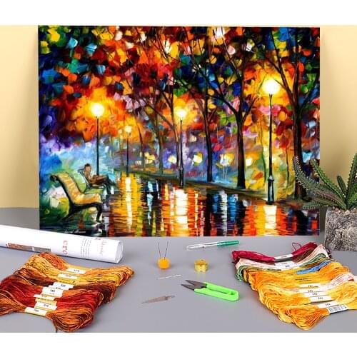 Oil Painting Style Evening Printed 11CT Cross-Stitch DIY Embroidery Set DMC Threads Needlework Painting Handmade Decor