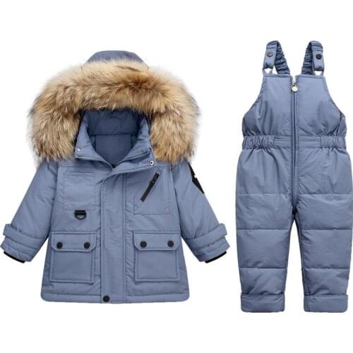 Boy Warm Winter Jacket Hoodies Duck Down Ski Suit For Girl Toddler Girls Outfits Snow Wear Jumpsuit Sets Coat Snowsuit