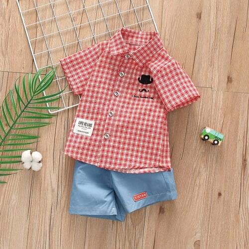 Summer Clothing Sets Baby Boys Clothes Infant Plaid Shirt + Pants Outfits Kids Wear Child Cotton Tracksuits 18M-5Y