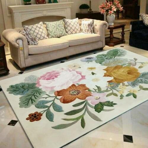 European And American 100% Wool Floral Carpet For Living Room Bedroom Hallway Corridor Fashion Floral Modern Pattern Carpets