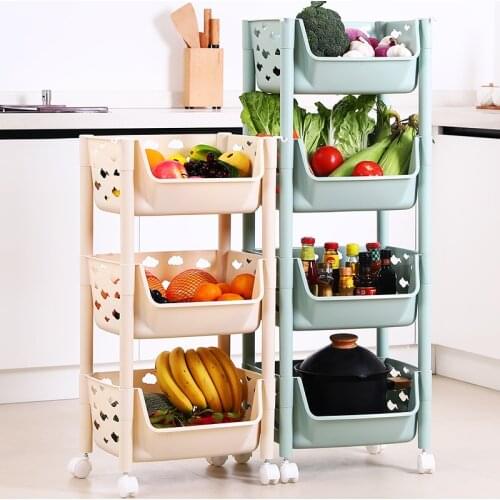 Kitchen Storage Rack Assemble Vegetable Storage Basket 3 Layer Storage Basket Shelf Removable With Wheels Bathroom Organizer