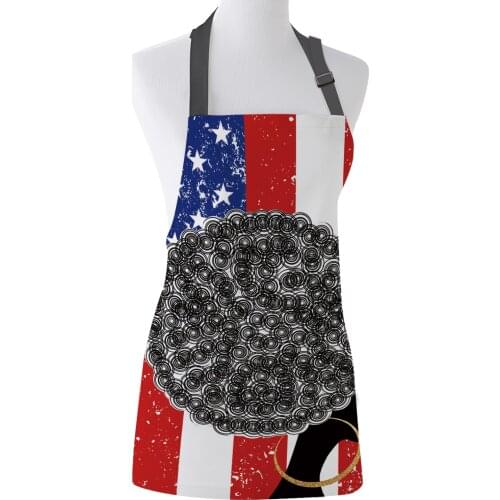 Kitchen Apron Retro American Flag African Woman Adjustable Bib Canvas Aprons For Women Cooking Baking Restaurant Apron Pinafore
