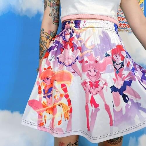 2021 summer cartoon print girls sweet bivariate short skirt with A-line skirt skirts