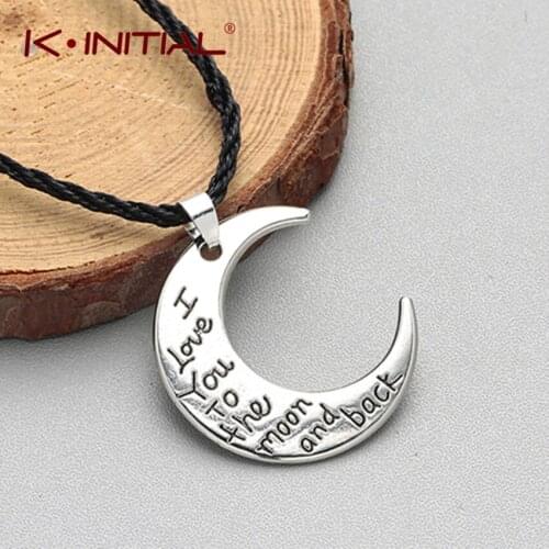 Kinitial Fashion Simple Crescent Moon Necklace Half Moon Pendant Necklaces Engrave I love you to the moon and black Jewelry Gift