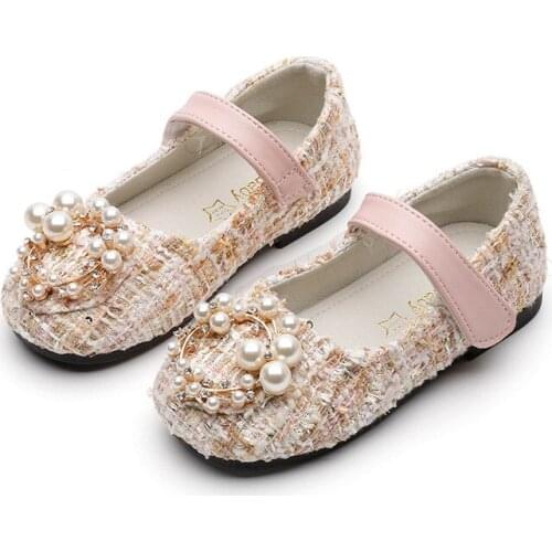 Fashion Pearl Rhinestones New Baby Girls Leather Shoe Braid Kids Princess Toddler Party ChildrenS Dance Shoes 1 2 3 4 5 6 Years