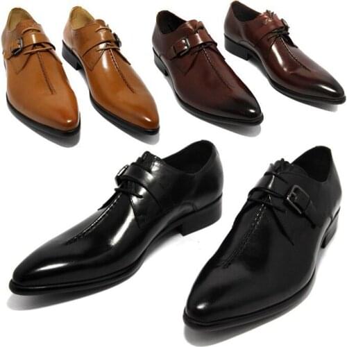 Deep Coffee Color / Dark Yellow / Black Mens Business Dress Shoes Genuine Leather Pointed Toe Mens Wedding Shoes