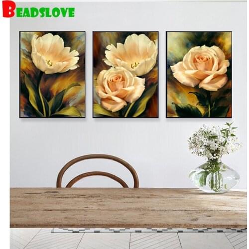 3 piece set diamond embroidery tulip Floral 5d diy diamond painting full square round mosaic diamond rhinestone art wall sticker