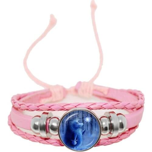 New Arrival Pink Braided Multilayer Leather Bracelet Cute Animal Hedgehog Charms Bracelets For Women Girls Wristband Jewelry