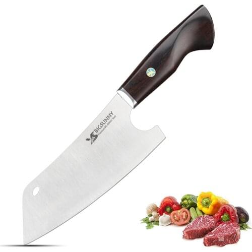 BIGSUNNY Nakiri knife, 6.7 Inch Cleaver Chefs Knife, 9Cr18MoV Stainless Steel, Full Tang with Ebony Wood Handle - Fen Series