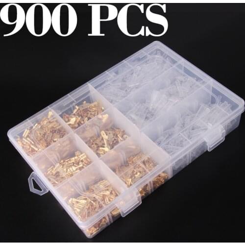 900Pcs/lot 2.8/4.8/6.3mm Female and male Crimp Terminal Connector Gold Brass/Silver Car Speaker Electric Wire Connectors Set